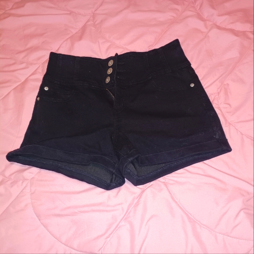 Black High Waisted Denim Shorts, Junior 12/13, Button Fly Jean Shorts